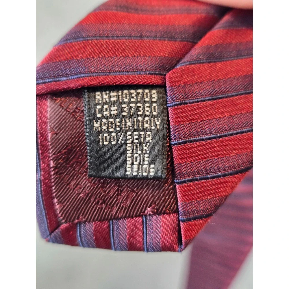 Armani Collezioni Tie Mens OS Burgundy Navy‎ Blue Silk Diagonal Striped Italy